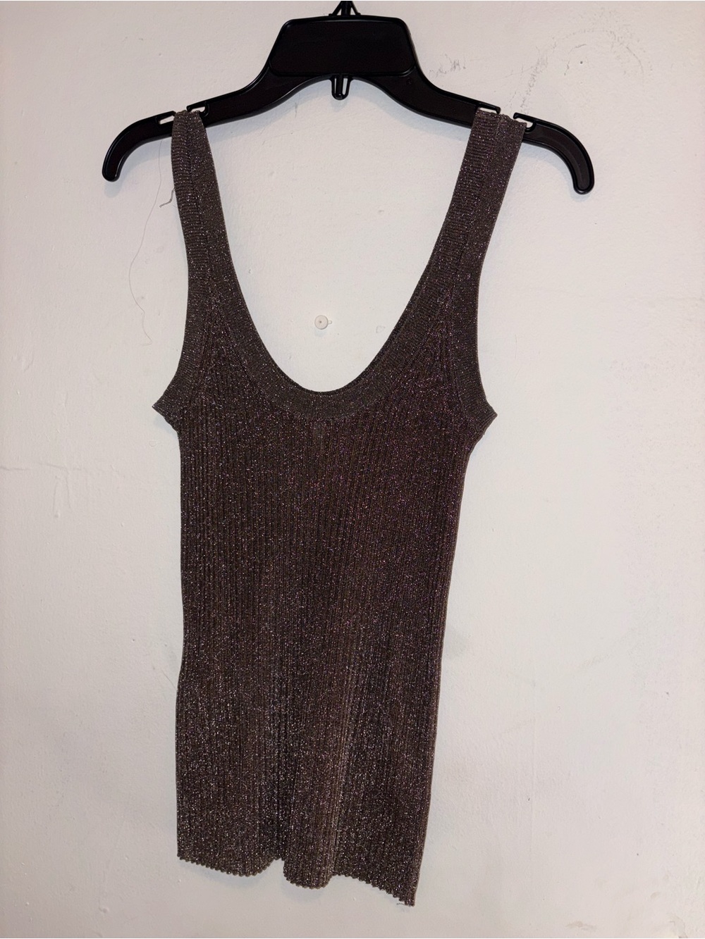 Sparkle Ribbed Metallic Tank Top - Brown